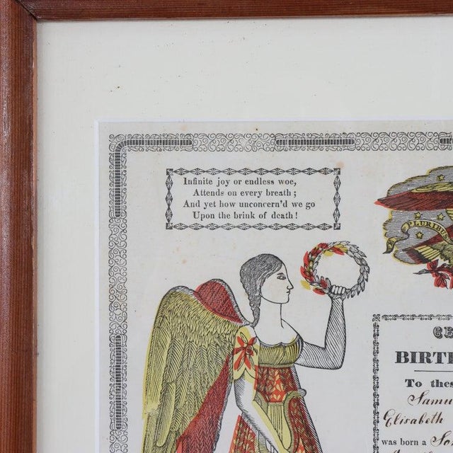 This antique Pennsylvania German Fraktur Taufschein, a hand-colored birth and baptismal certificate, was printed by Theo....