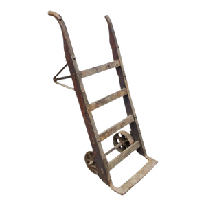 Antique Industrial Vintage Oak Wood and Steel Metal Factory Hand Truck