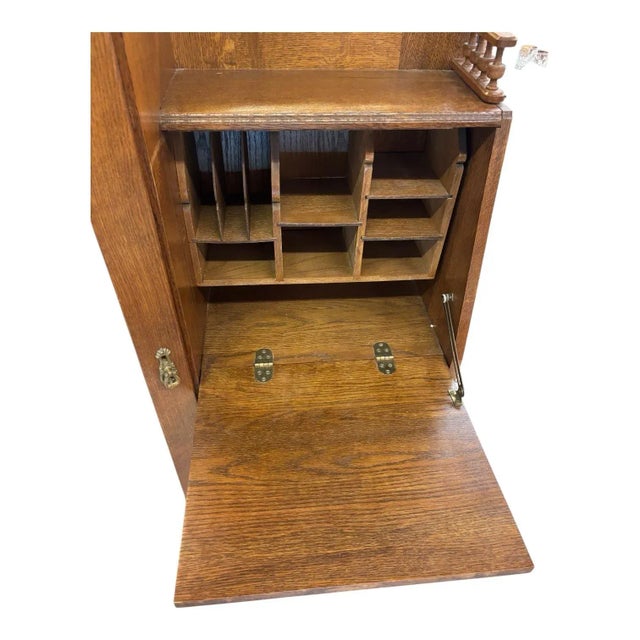 1900s Oak Side by Side Secretary Desk With Glass Curio Cabinet For Sale - Image 4 of 7