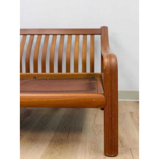 Brown MCM Danish Modern Cognac Color Two Seat Couch Curved Bench Sculptural Seating For Sale - Image 8 of 14