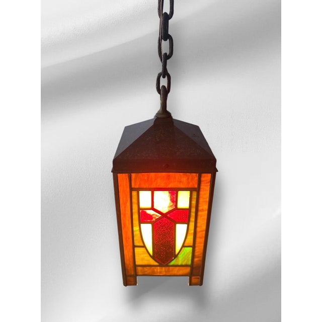 1910s 1910s Arts and Crafts Leaded Glass Chandelier For Sale - Image 5 of 10