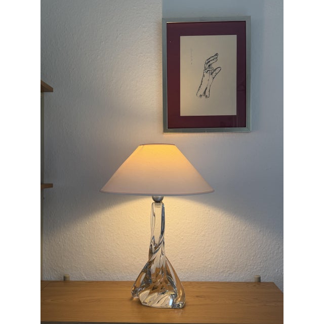 Vintage French Crystal Glass Table Lamp from Cristallerie de Lorraine, 1960s For Sale - Image 3 of 7