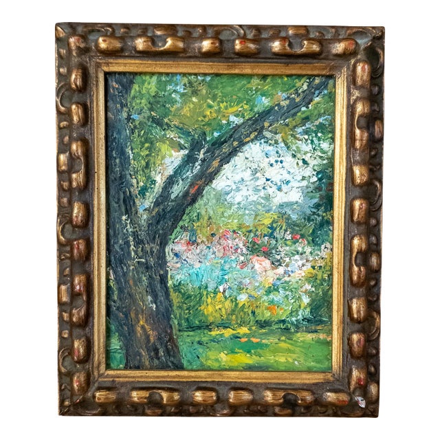Early 20th Century Impressionist Oil Painting of Flower Garden, Unsigned For Sale