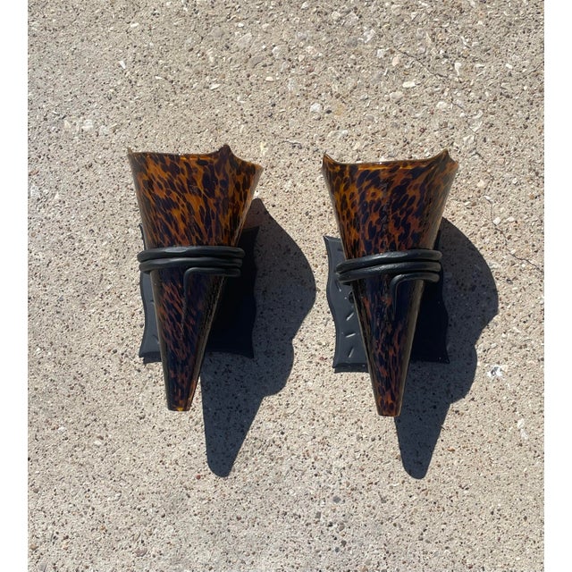 2000 - 2009 Hand-Blown Glass Tortoise Shell Sconces For Sale - Image 5 of 8