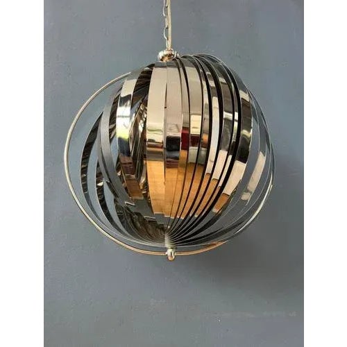 Silver Chrome Moon Spiral Hanging Lamp by Henri Mathieu For Sale - Image 8 of 11