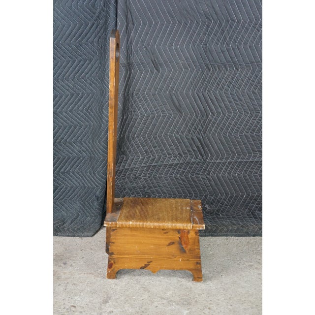 Antique Primitive Shaker Style Spinning Chair Rush Stool Bench Seat Folk Art 37" For Sale - Image 11 of 18