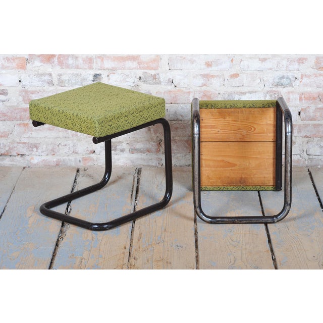 This exclusive pair of stools in the spirit of Bauhaus functionalism dates from the 1930s in Bohemia. The primary visual...