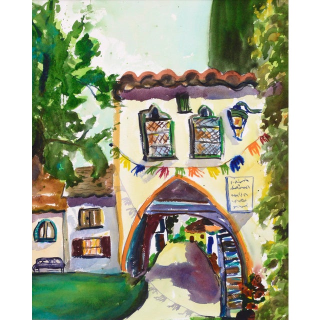 Landscape of Southwest style buildings by Karen Druker (American, b. 1945). Signed "Druker" in the lower right corner....