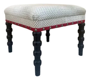 Bunny Williams Red Tape Stool in Natural Woven Cowhide With Ebony Legs