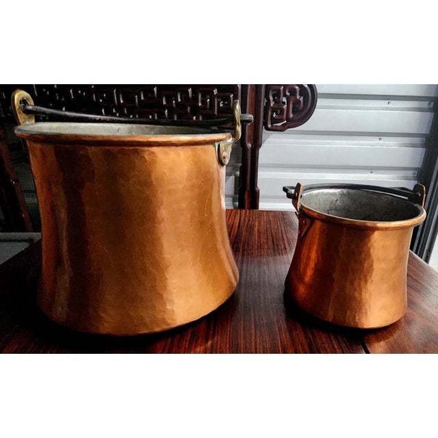 Industrial Beautiful Vintage Swiss Copper Pails With Iron Handles - Pair For Sale - Image 3 of 9