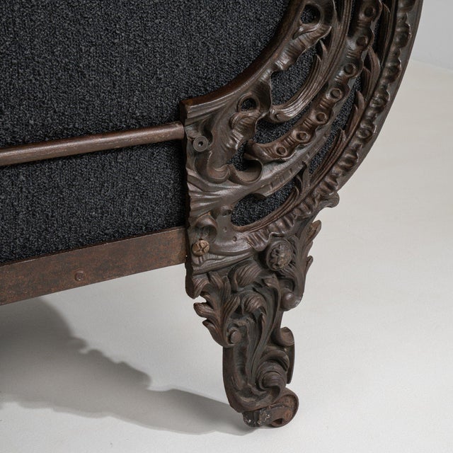 19th Century France Deep Ebony Black Carved Daybed With Upholstered Bolsters For Sale - Image 9 of 11