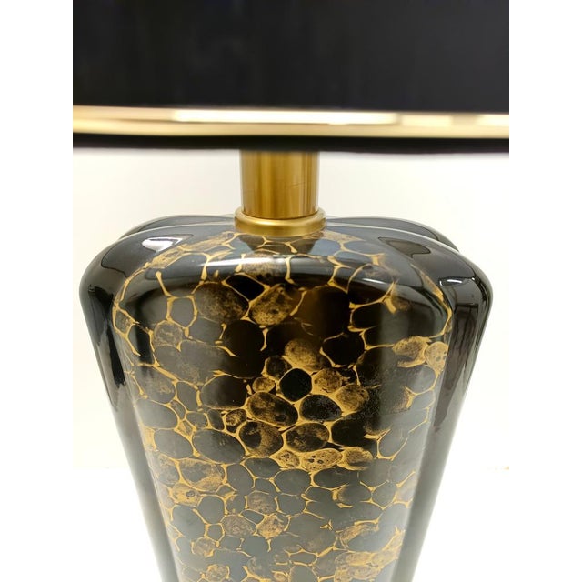 Vintage Italian Black and Gold Glazed Ceramic Table Lamps, 1980s, Set of 2 For Sale - Image 11 of 15