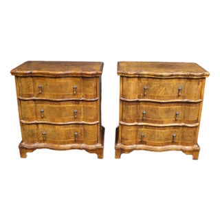 Pair of Trouvailles Burl Walnut French Nightstands For Sale