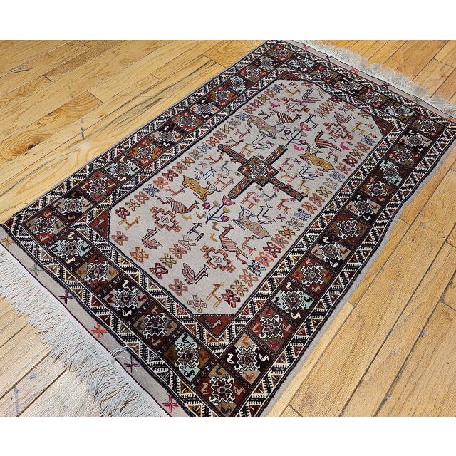 1900 - 1909 Vintage Qashqai Tribal Area Rug, Hand-Knotted Wool, Animal Motifs, 4x6, Tan & Brown For Sale - Image 5 of 14