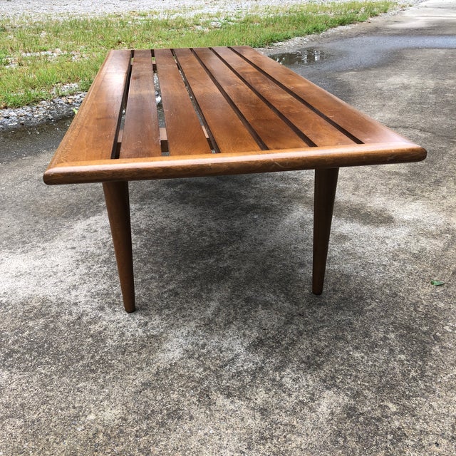 Mid-Century Modern Slatted Wood Coffee Table with Tapered ...