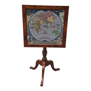 Early 20th Century Mahogany Tilt Top Needlepoint Hemisphere Inset Table For Sale