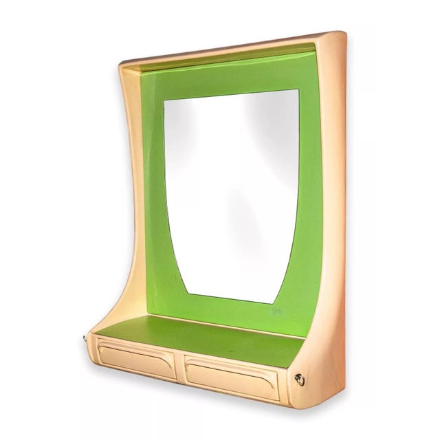 Glass Vintage Retro Space Age Hair Salon Mirror Units in Lime Green & Taupe - Set of 8 For Sale - Image 7 of 12