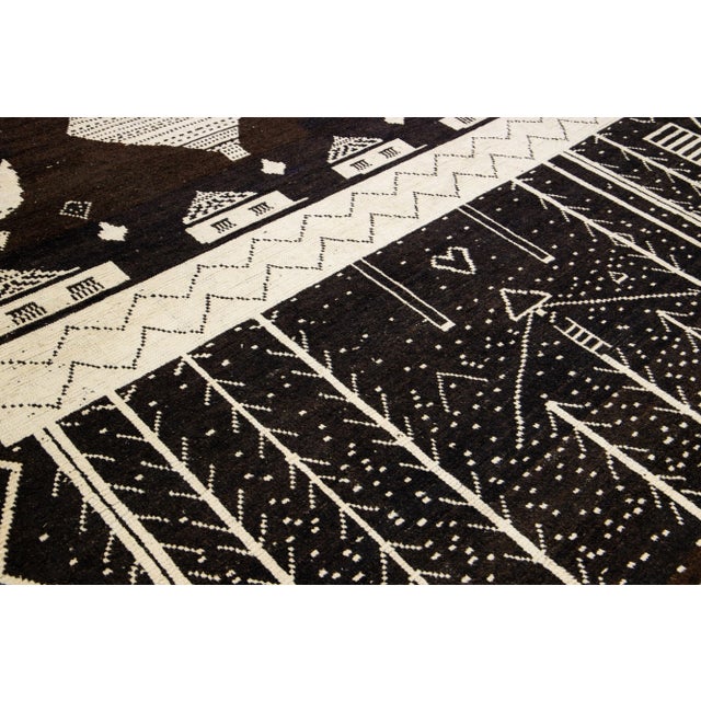 Modern Moroccan Style Handmade Bohemian Motif Wool Rug For Sale - Image 10 of 11