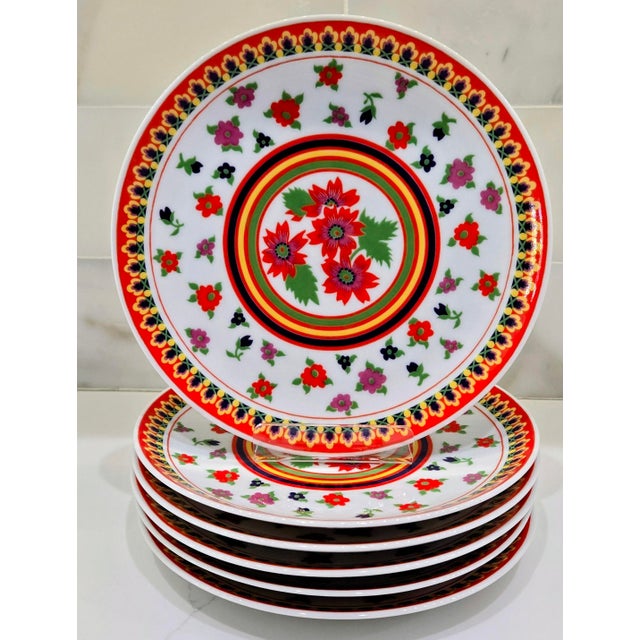 Bring joyful, collectible European color to the table with this set of six vintage Heinrich & Co. “Gypsy” pattern dessert...