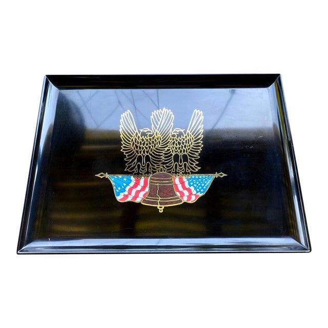 Vintage Couroc of Monterey Bicentennial Patriotic Eagle & Liberty Bell Inlay Serving Tray For Sale