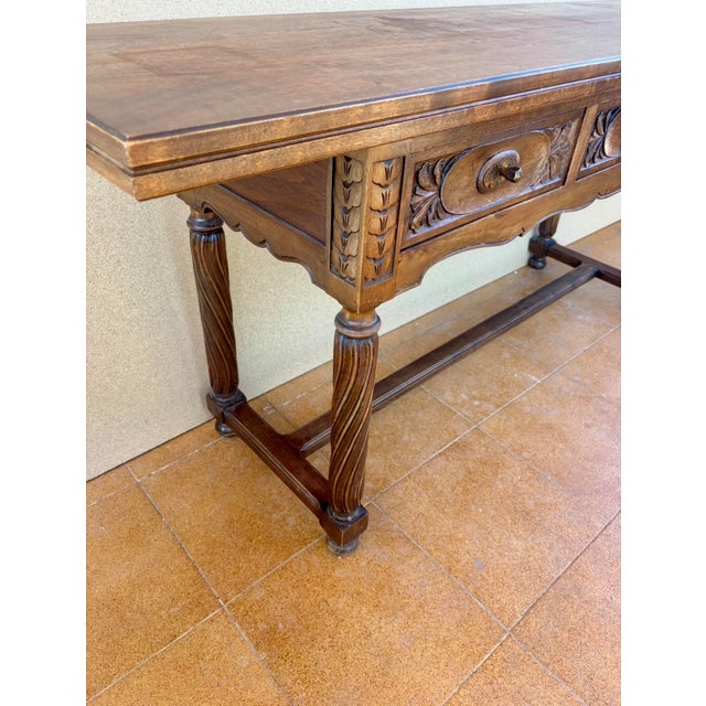 Spanish Walnut Drop-Leaf Table with Three Drawers, 1930s For Sale - Image 11 of 15