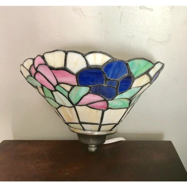 Vintage Floral Multicolor Stained Glass Wall Sconce For Sale - Image 11 of 11