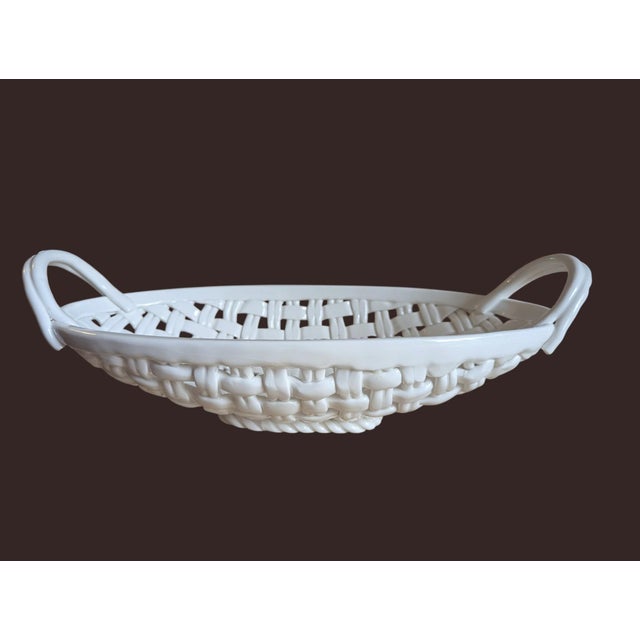 Trompe Loleil Ceramic Woven Basket Tray With Handles For Sale - Image 9 of 16