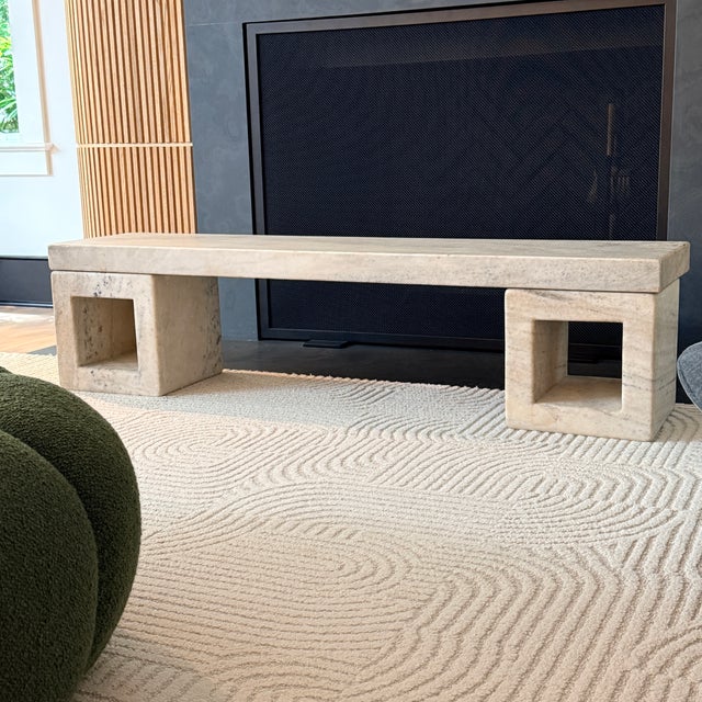 Stone Marble Bench With Square Bases by Robert Kuo For Sale In Washington DC - Image 6 of 8