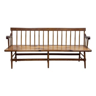 Antique Wood Spindle Back Deacons Bench For Sale