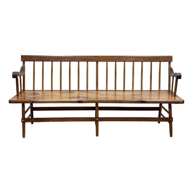 Antique Wood Spindle Back Deacons Bench For Sale