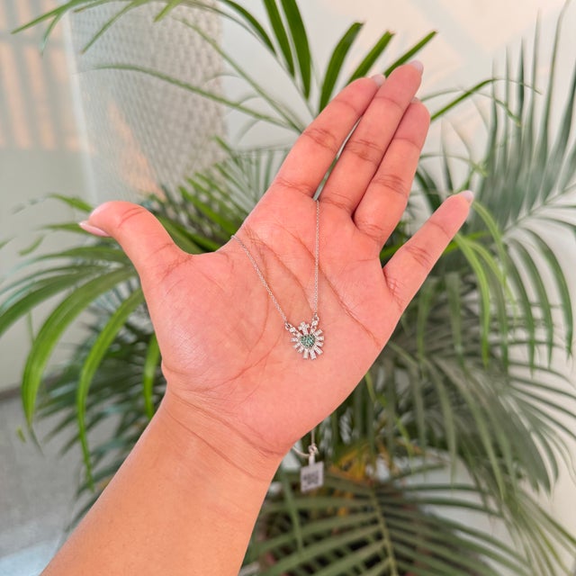 Celestial 14k White Gold Emerald Diamond Sacred Heart Cross Pendant Necklace For Sale In New York - Image 6 of 15