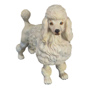Vintage Parian Bisque Porcelain White French Poodle Dog Figurine