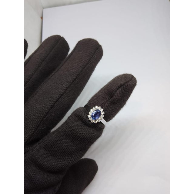 2020s Natural 18k Gold Blue Sapphire and Diamond Halo Ring, 0.90ct For Sale - Image 5 of 8