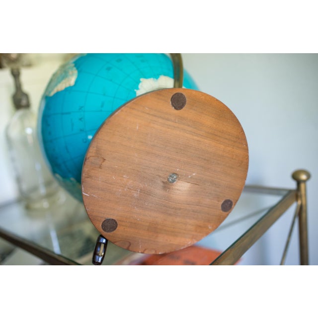 Brass Mid 20th Century Illuminated Topographic Globe — Ussr Cold War Era — Walnut Base — Brass Stand — Electric Light Globe For Sale - Image 8 of 8