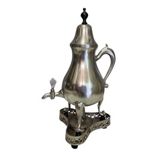 Vintage c.1970's 94% Pewter Samovar With 3 Legged Stand and Burner With Wick. For Sale