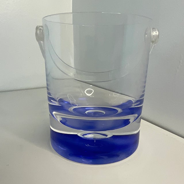 Vintage Lucite Blue Cut to Clear Ice Bucket With Tongs For Sale - Image 9 of 10