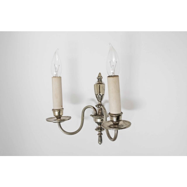 Neoclassical Louis XVI Regency Style 2-Light Wall Lights in Silver, Italy, 1980s, Set of 3 For Sale - Image 4 of 8