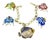 Mid 20th Century Multi-Color Enamel 5 Fish 14k Yellow Gold Charms Chain Bracelet For Sale