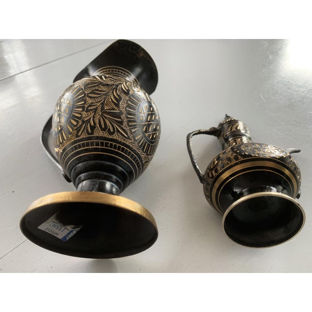 Engraved Brass Jugs, Set of 2 For Sale - Image 6 of 15