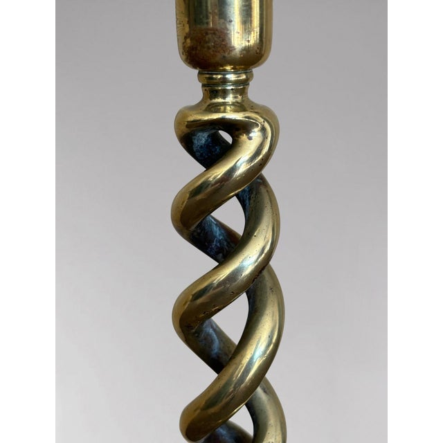 Tall Pair of 19th Century Brass Barley Twist Candlesticks This impressive pair of late 19th-century Victorian brass...