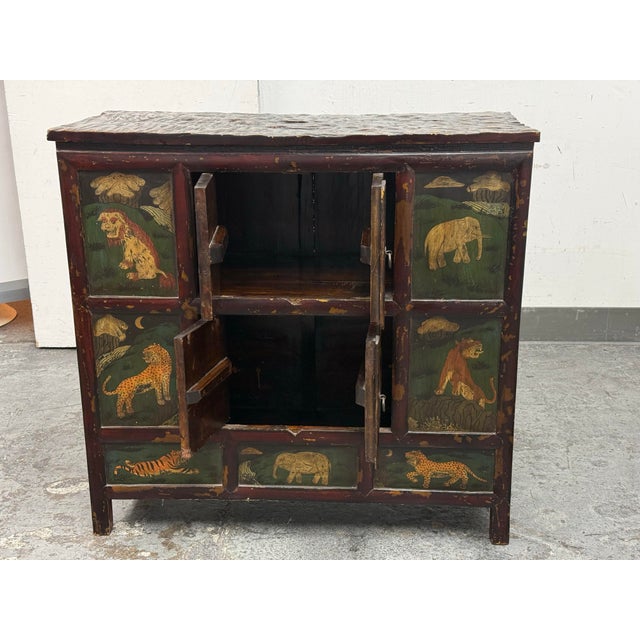 Asian Hand Painted & Lacquered Wood Cabinet, Vintage For Sale - Image 4 of 12