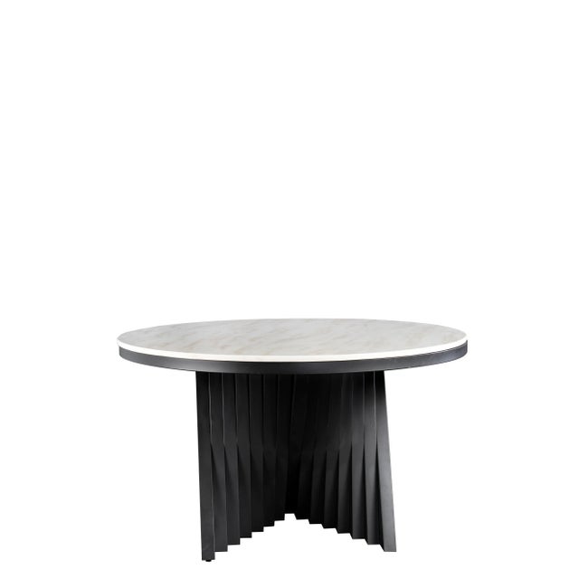 Sophisticated materials take a cue from modern geometry. Silver stainless steel forms uniquely shaped forms to balance a...