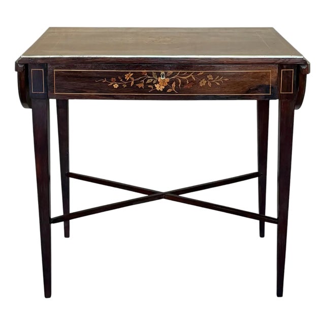 Late 19th Century Italian Classic Walnut Marquetry Desk Writing Table With Two Leafs For Sale