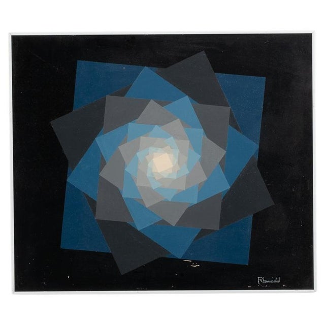 20th Century Belgian Black Geometric Abstract Vintage Painting With Metal Frame by Rene Berdal For Sale - Image 15 of 18