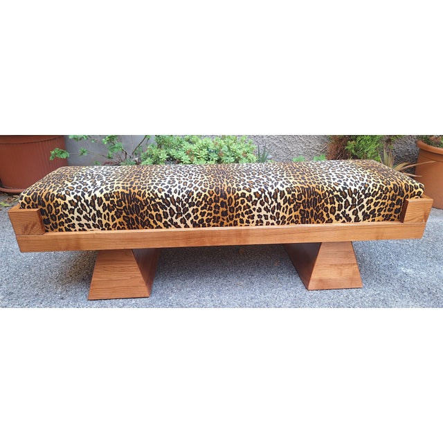 Black Bench with Pyramid Legs and Animalier Fabric from Artigianato Italiano, 2000s For Sale - Image 8 of 8