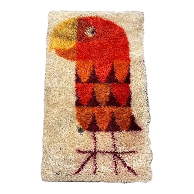 Mid-Century Hand-Hooked Bird Tapestry Rug Wall Hanging For Sale