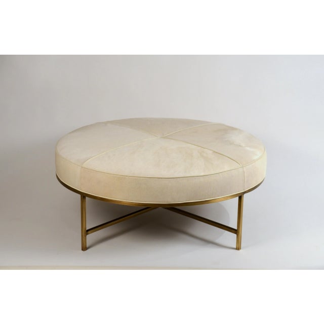 Design Frères White Hide and Patinated Brass "Tambour" Ottoman For Sale - Image 9 of 9