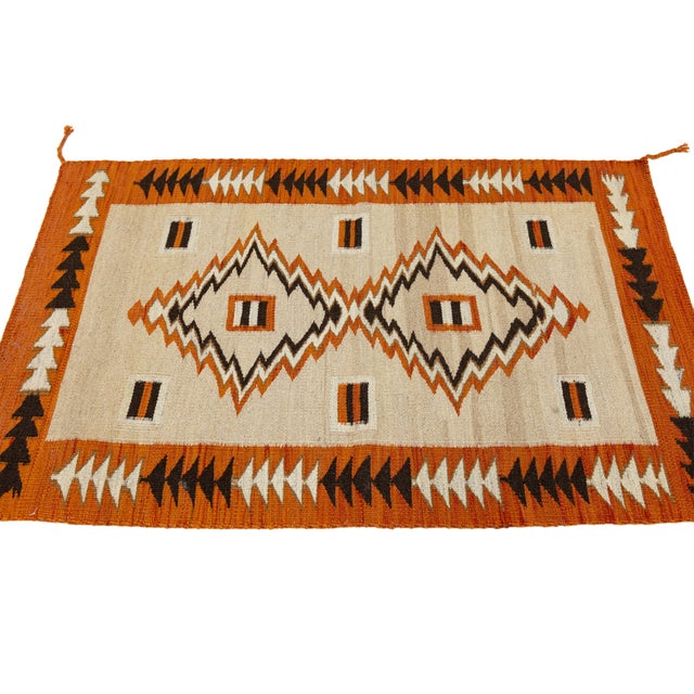 2020s Mid-Century Modern Navajo Style Terracotta and Cream Wool Flatweave Area Rug For Sale - Image 5 of 8