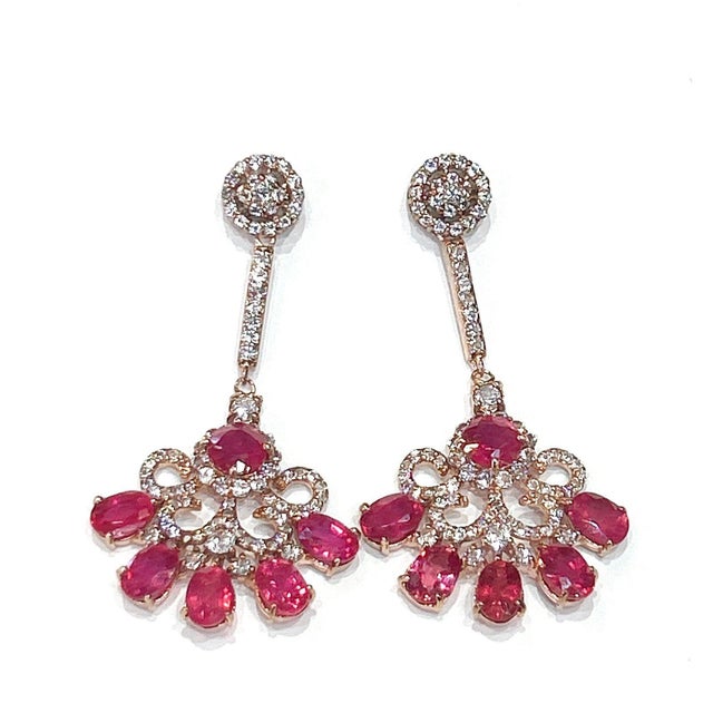 Art Deco Bochic “Capri” Vintage Ruby & White Topaz Earrings Set In 18K Gold & Silver For Sale - Image 3 of 9
