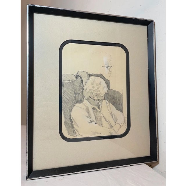 Up for sale is a nice quality vintage original S. Stirling figural pencil/conte crayon drawing done in 1971. It's done...